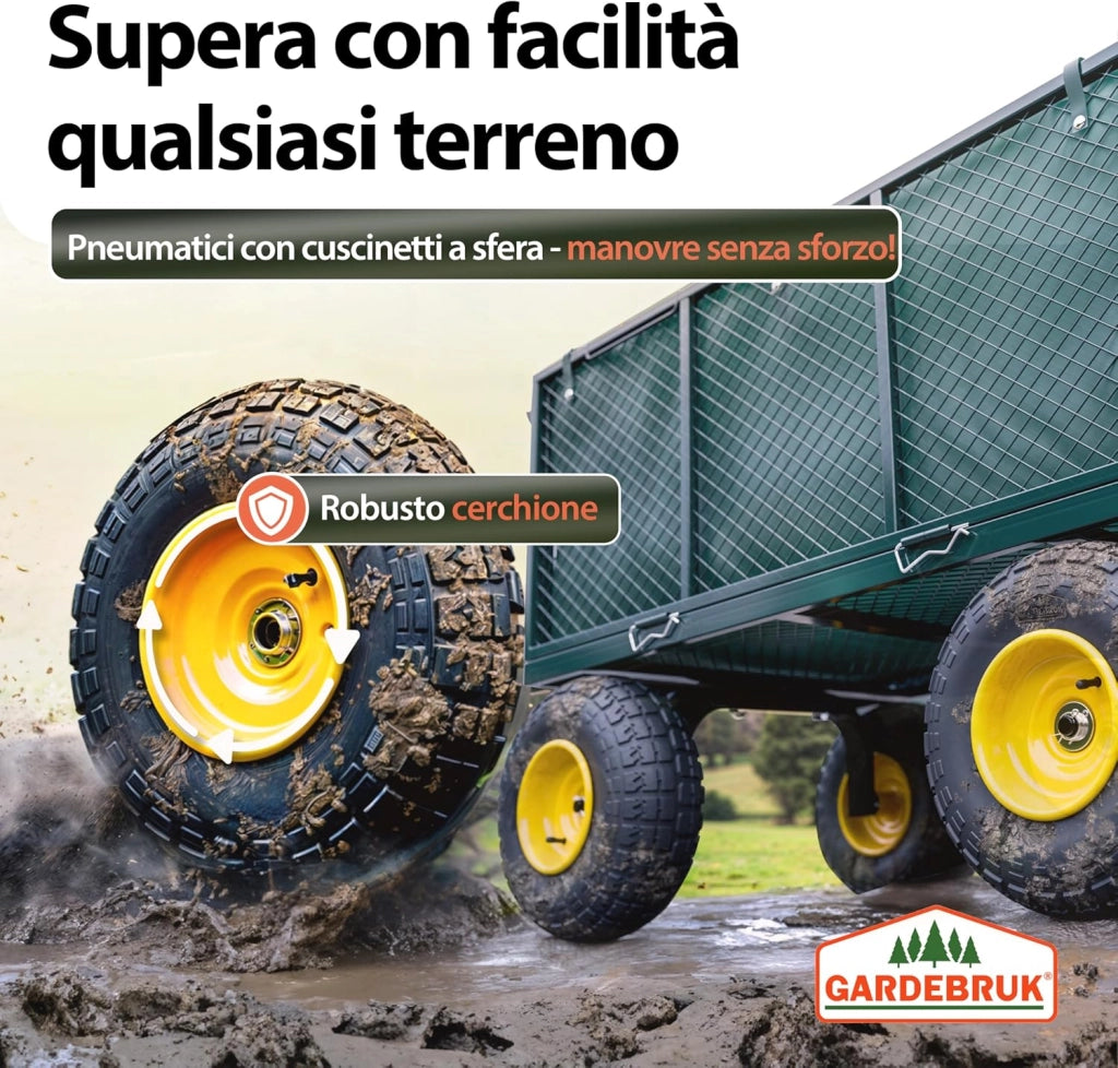 ® Carrello Portatutto con Ruote 550 kg Rimorchio Carretto Grande da Giardino con Borsone in Tela Rimovibile