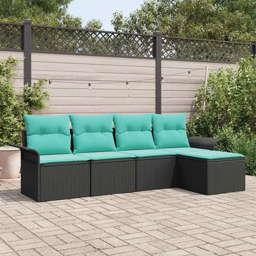 Set Divano da Giardino con cuscino 5 pcs Nero polyrattan