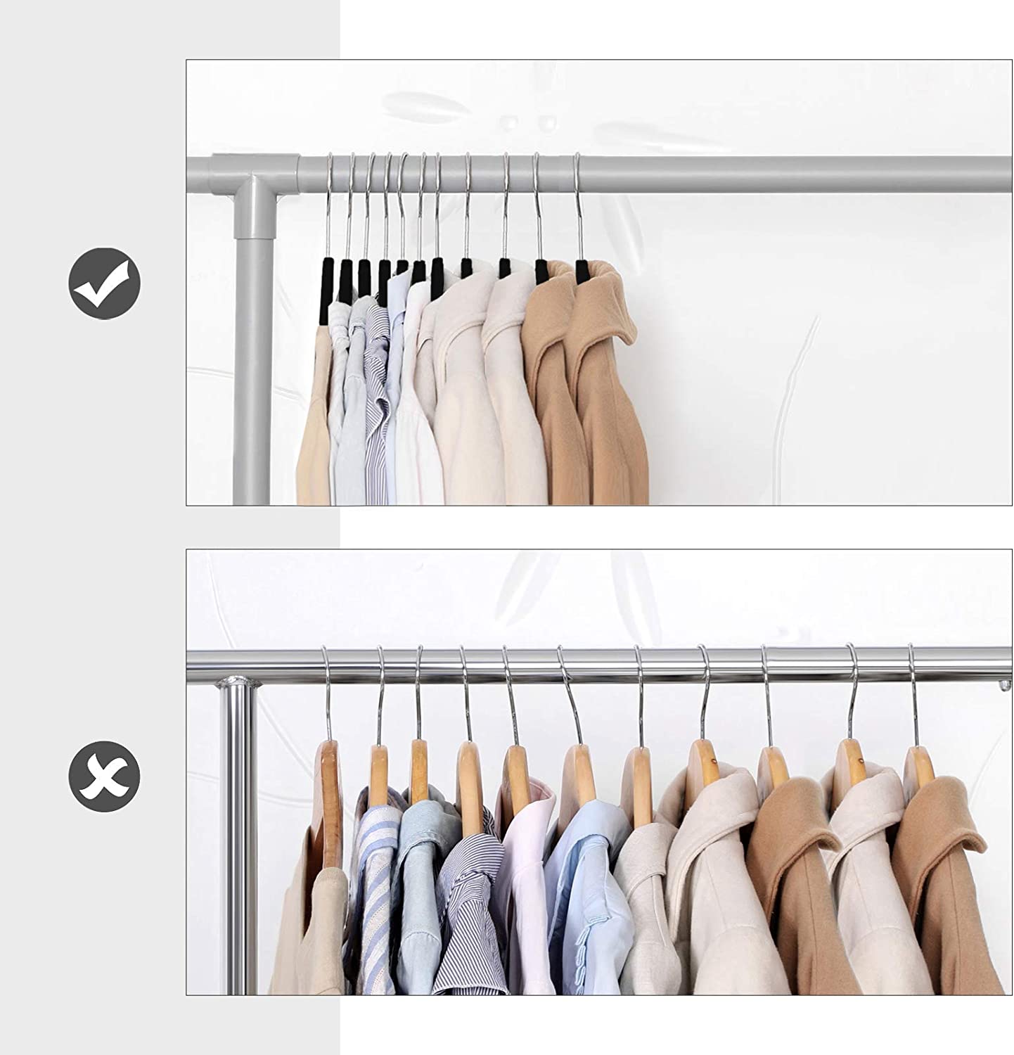 Grucce per abiti Valora in velluto nero 50 pezzi con ganci rotanti