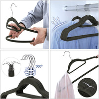 Grucce per abiti Valora in velluto nero 50 pezzi con ganci rotanti