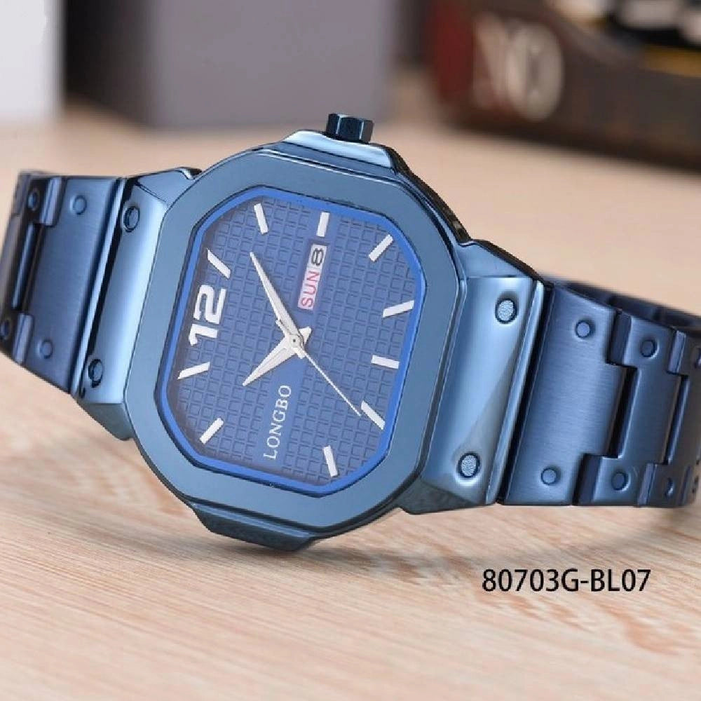 Trade Shop - Orologio Da Polso Longbo 80703g Uomo Quarzo Data Analogico Acciaio Elegante Blu -