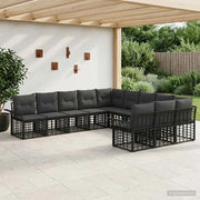 Set di divani da esterno 11 pcs Nero e Grigio scuro Poliestere