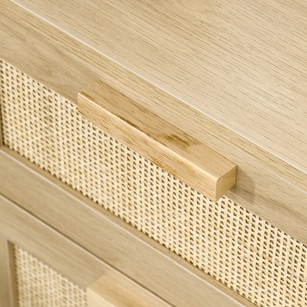 Set 2 Comodini con 2 Cassetti 40x40x56 cm in Legno e Rattan Naturale