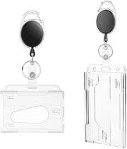 Due pezzi di holder per ID con chiusura a clip e hanger per chiave - Etichette personalizzabili - Holder per badge retrattile - ID-kaarthouder trasparente bidirezionale orizzontale e verticale - con clip a spirale - per identità, badge, holder per chiave