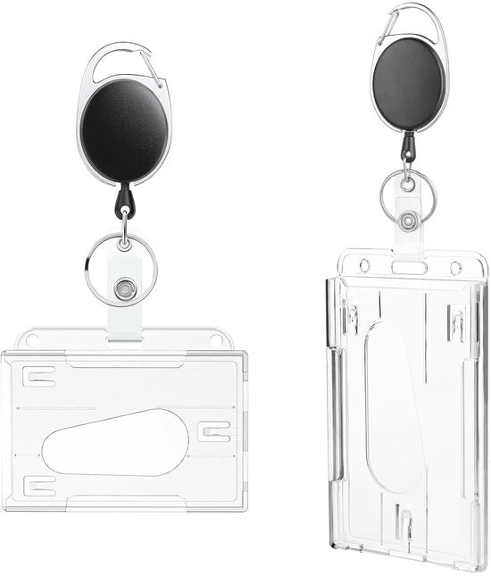 Due pezzi di holder per ID con chiusura a clip e hanger per chiave - Etichette personalizzabili - Holder per badge retrattile - ID-kaarthouder trasparente bidirezionale orizzontale e verticale - con clip a spirale - per identità, badge, holder per chiave