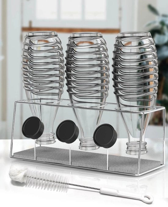 Supporto per bottiglie con rubinetto di scarico - Aria di scarico per bottiglie - Acciaio inossidabile - Rapido asciugamento - Ventilazione per bottiglie di soda - Design elegante