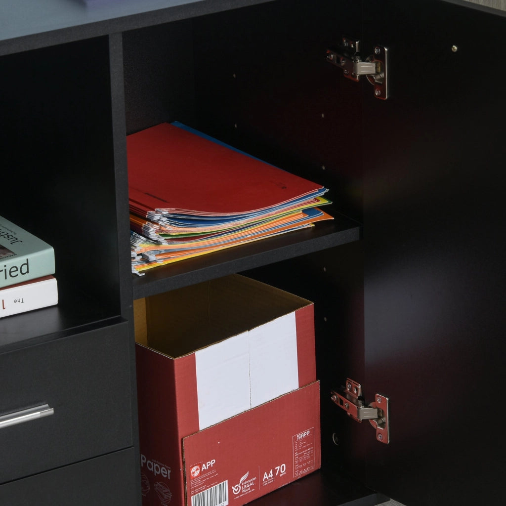 EasyComfort Armadietto Multifunzionale per l'Ufficio con Ruote a 360°, per Stampanti e Fascicoli, in Legno Nero 100x40x71cm