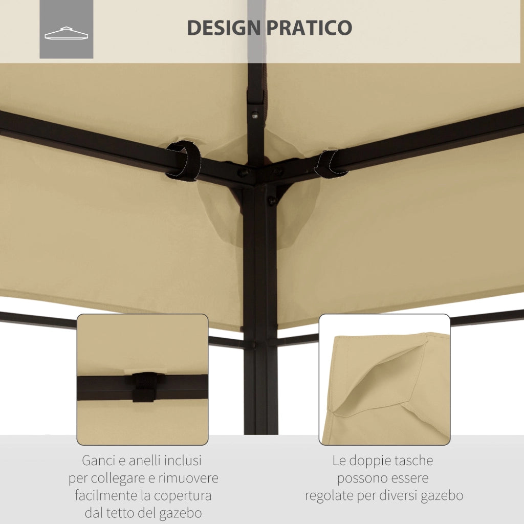 Tetto di Ricambio per Gazebo da Giardino a 2 Livelli 400x300 cm in Poliestere Anti UV Crema