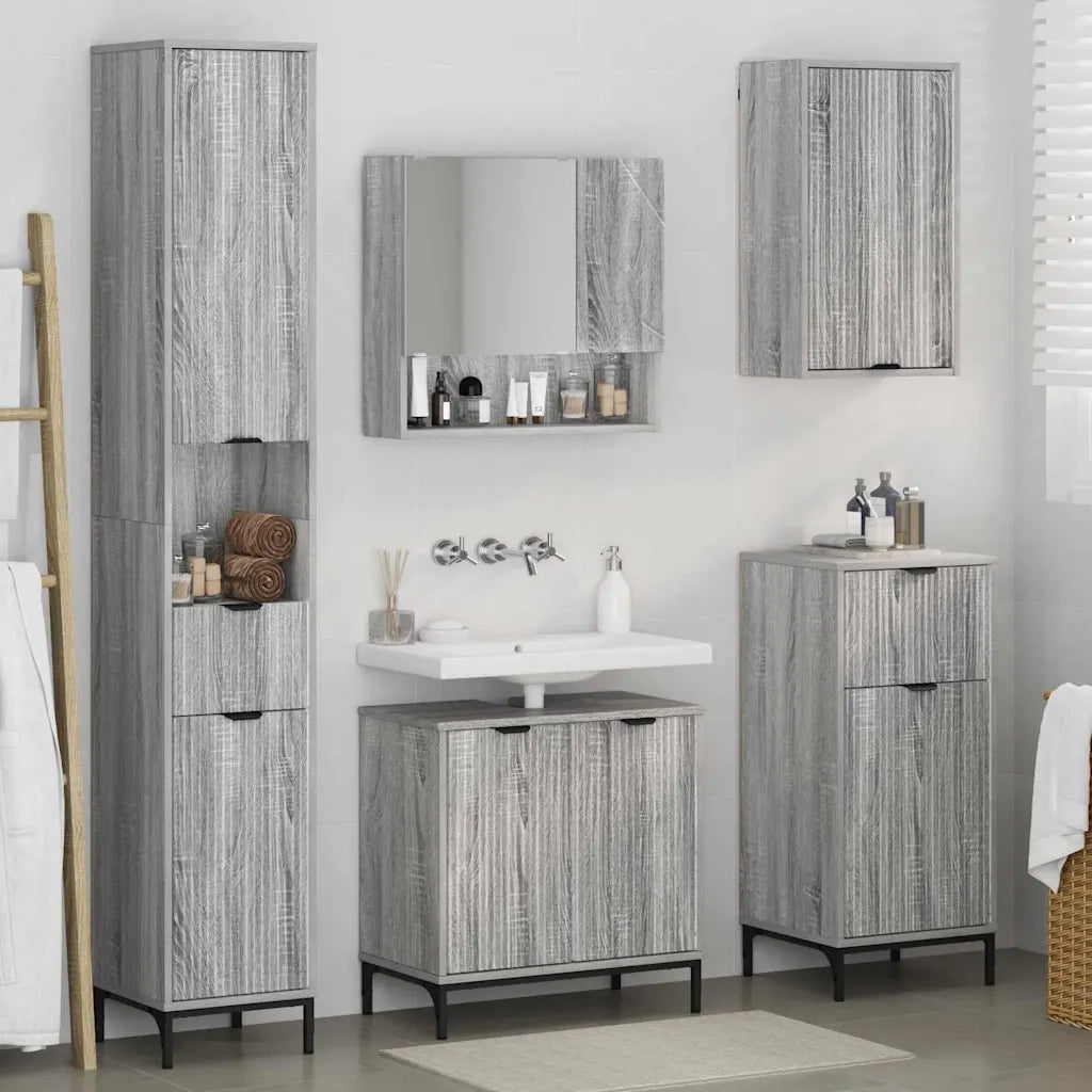 Set di mobili per il bagno con cassetto con porta Grigio Sonoma