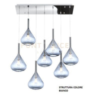 SOSPENSIONE BIANCO 7 LUCI RETTANGOLARE VETRI BLU 1177BI-S7 R-BL