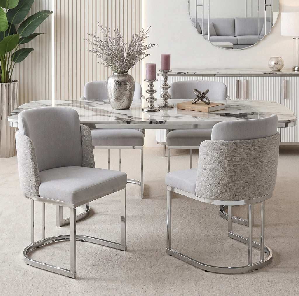 Set di 4 sedie 61.5x53.5x86 cm con doppio schienale; chenille grigio e argento