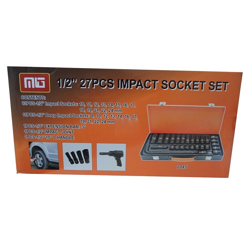 Trade Shop - Set Chiavi A Bussola Ad Impatto 27 Pz 1/2' Inserti Misti Chiave A L Mig-2045 -