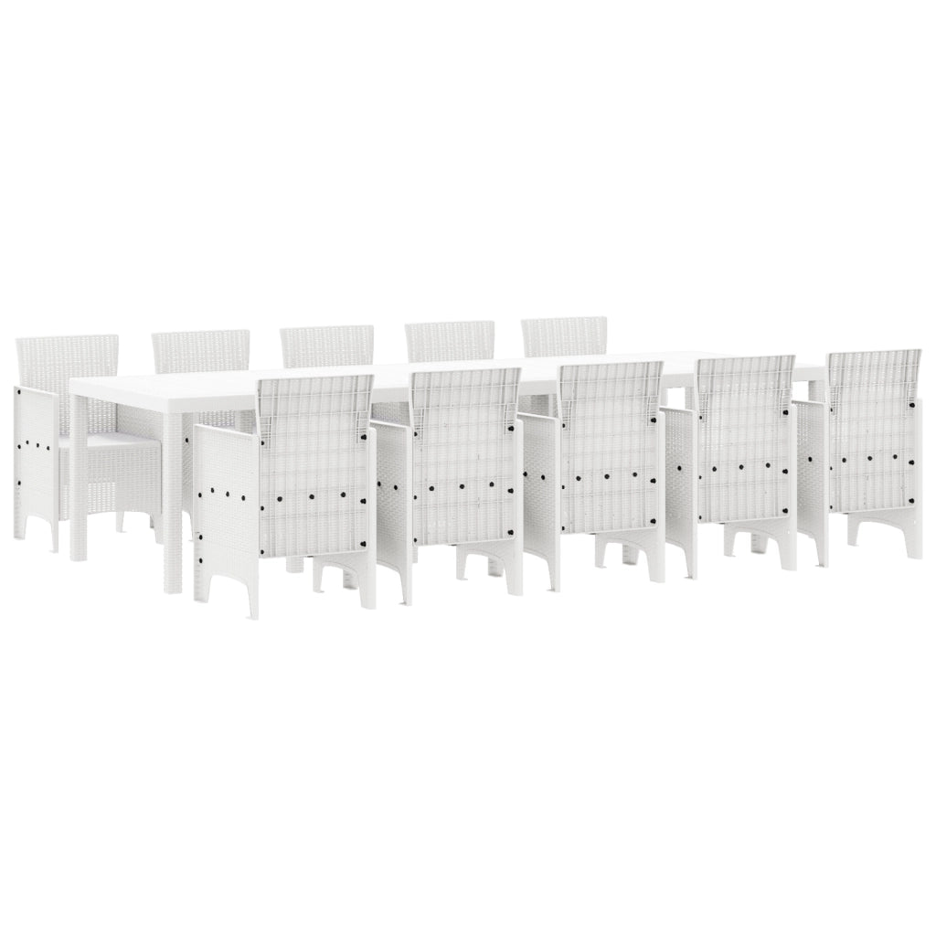 Set da Pranzo per Giardino da 11 Pezzi in Rattan Bianco