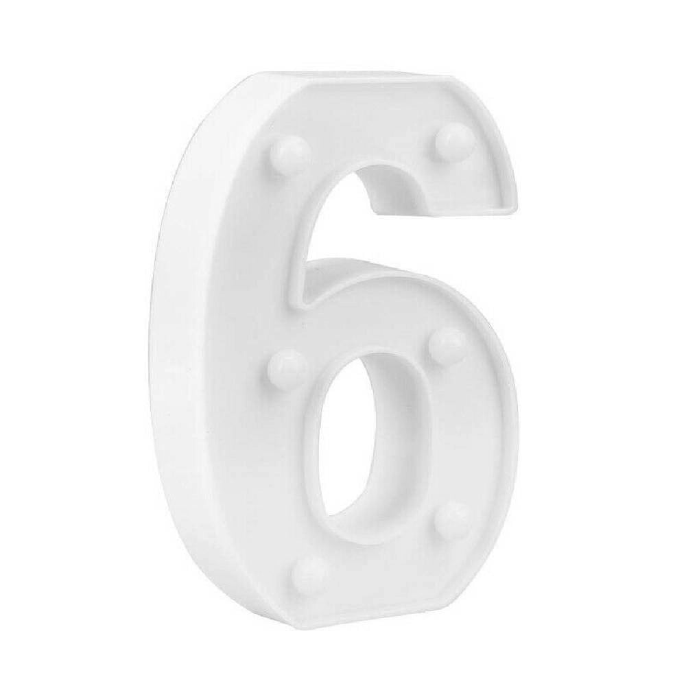 Trade Shop - Numero 6 Luminoso Bianco A Led Decoro Per Eventi Feste Luce Calda 3000k 16x3cm -
