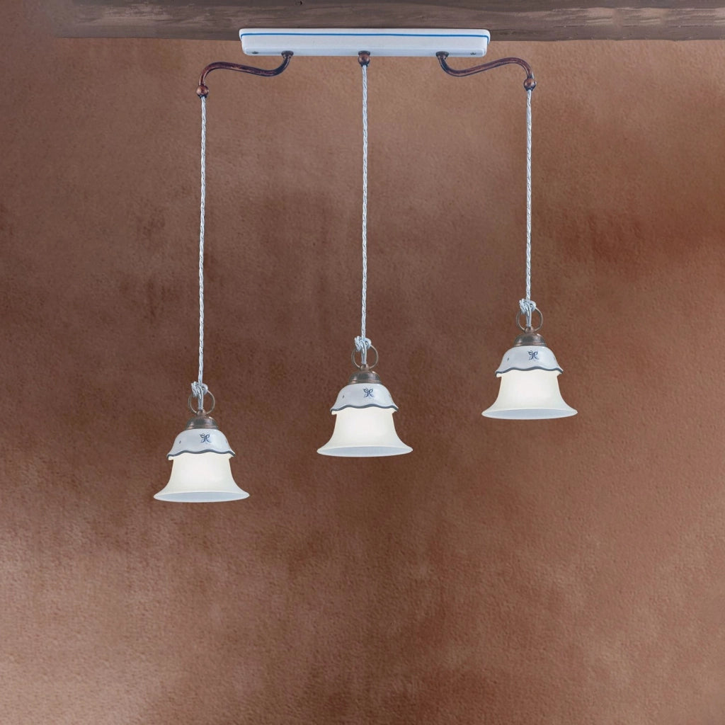 Lampadario Lin. Classico Ferrara Metallo E Ceramica Nero Sfumato Rame 3 Luci E14