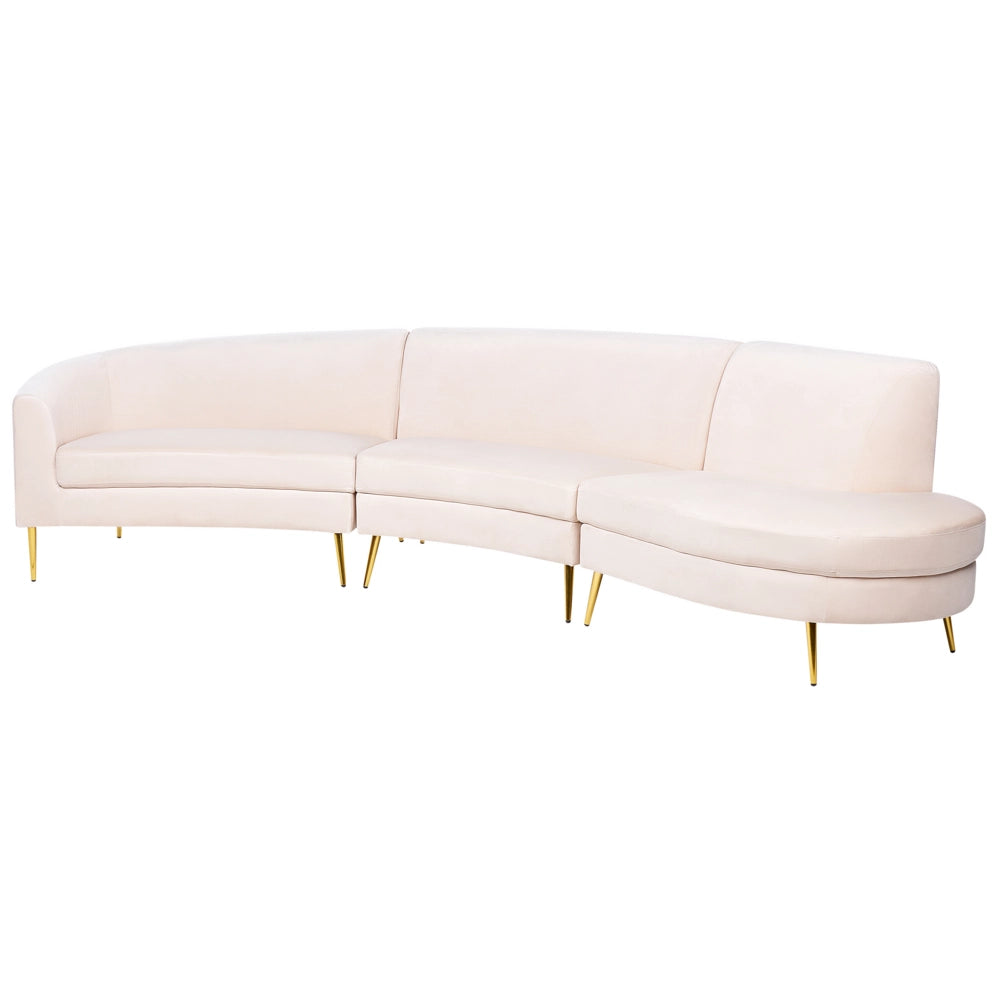 Divano 4 posti in velluto beige seduta posteriore gambe in metallo dorato retro