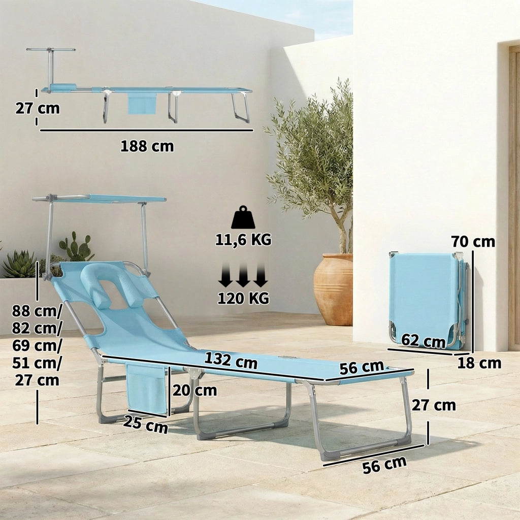 Poltrona Pieghevole Reclinabile con Dosel 360¡ã e Tasca Laterale ¨C Zephmum ¨C Tessilene 550 g/m2, Blu