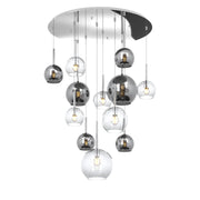 Lampadario Contemporaneo Future Metallo Cromo Vetro Mix Trasp-Cromo 12 Luci E27
