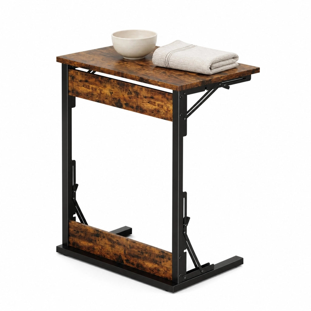 Tavolino laterale a C pieghevole 60 x 37 x 71 cm marrone rustico