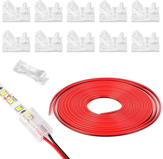 Strisce Led 2 Pin Connettori a 8mm Senza Solder 10 pezzi - 16.4m 2 Cavi di Estensione Idroimpermeabili e Non Idroimpermeabili Strisce a 8mm Larghezza
