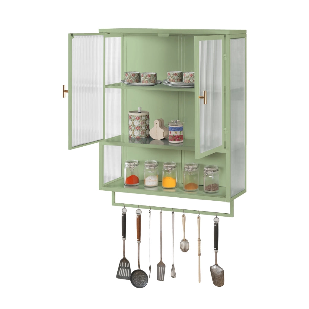 Pensile Bagno con Ante in Vetro e Portasciugamani ¨C Xylo ¨C Verde, 60 cm