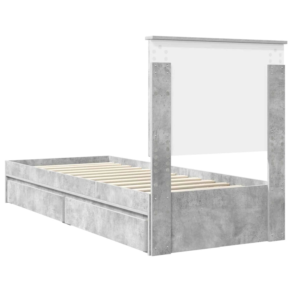 Letto con Contenitore con testiera Grigio cemento 75 x 190 cm