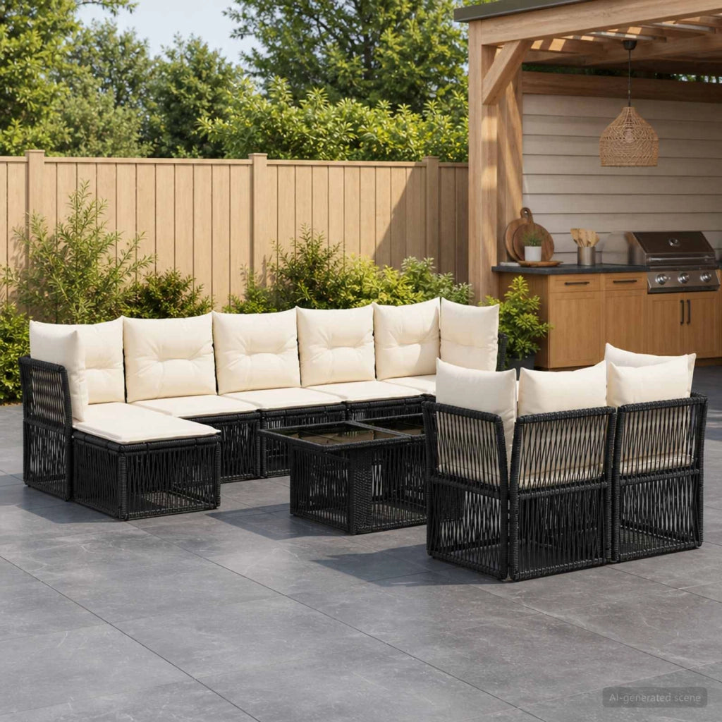 Set Divano da Giardino 10 pz Nero polyrattan 3436534