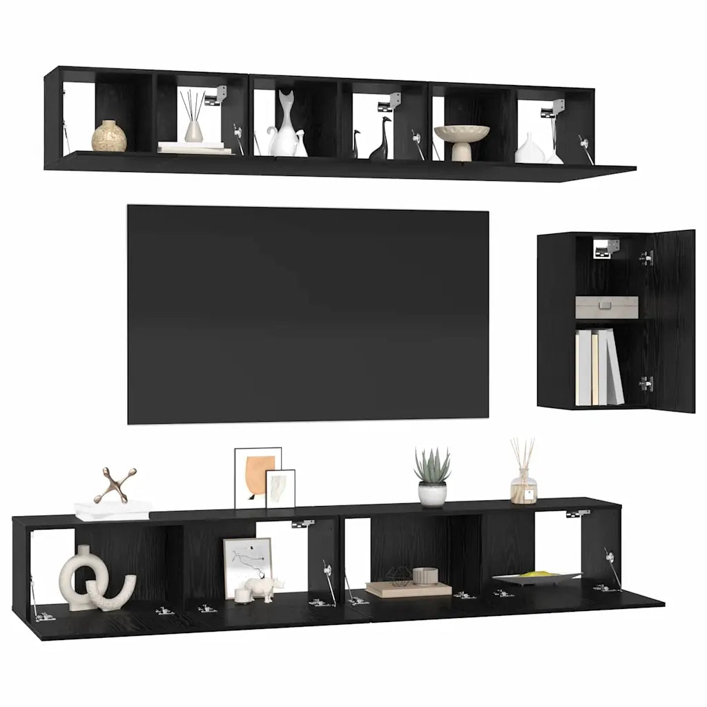 vidaXL Set mobile TV 6 pcs Rovere nero 100 x 30 x 30 cm