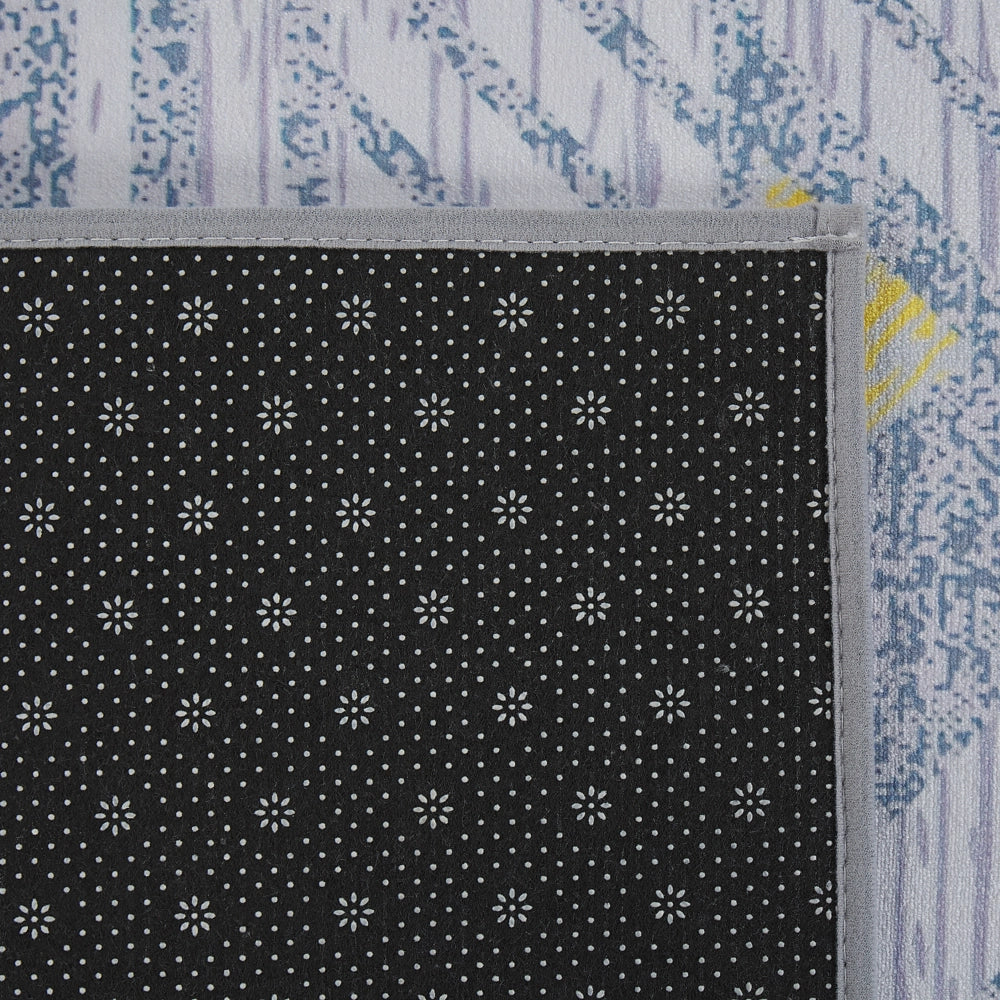 Tappeto grigio con motivo geometrico a pelo corto in poliestere giallo 80 x 150 cm