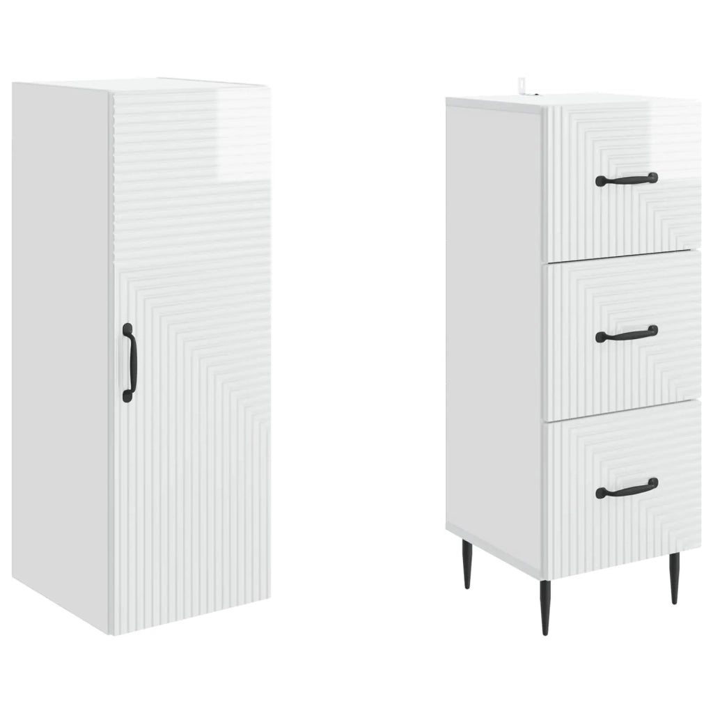 Set di armadi 2 pcs Bianco Lucido 33 x 34,5 x 90 cm