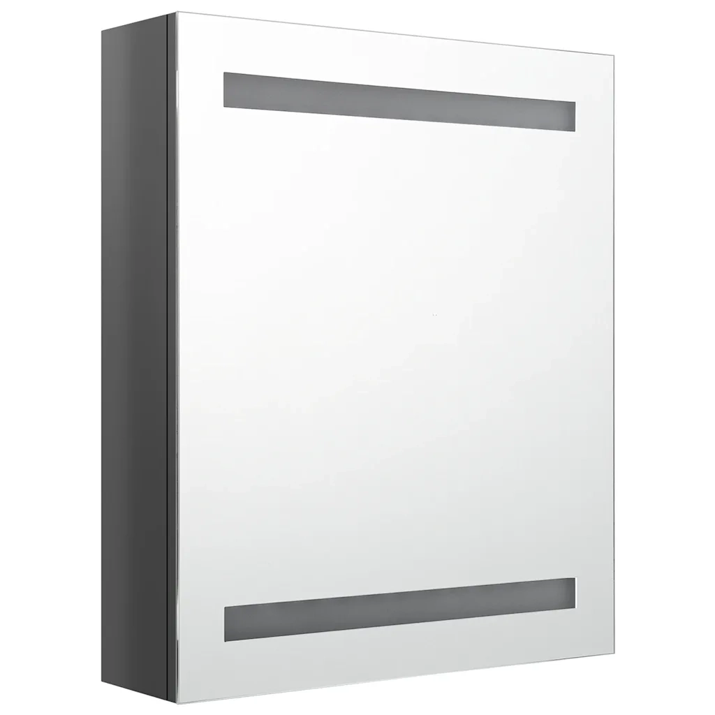 Armadietto Bagno | Armadio da bagno con Specchio e LED Grigio Lucido 50x14x60 cm