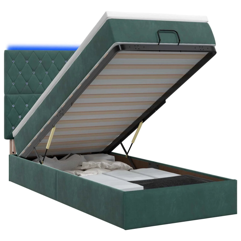 Letto Ottomano con Materasso e LED Verde Scuro 90 x 200 cm 3458208