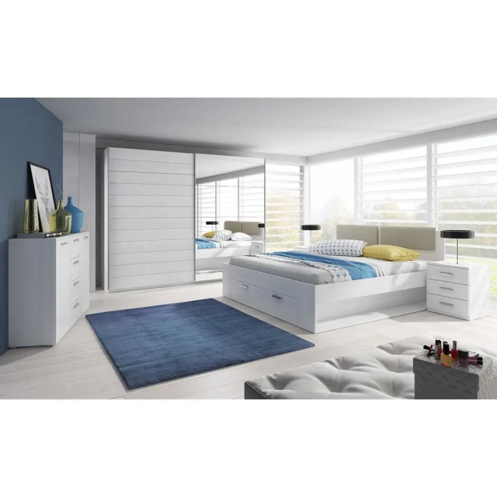 Letto adulto 180x200 con cassetti integrati - Collezione FLOYD. Colore bianco effetto legno.