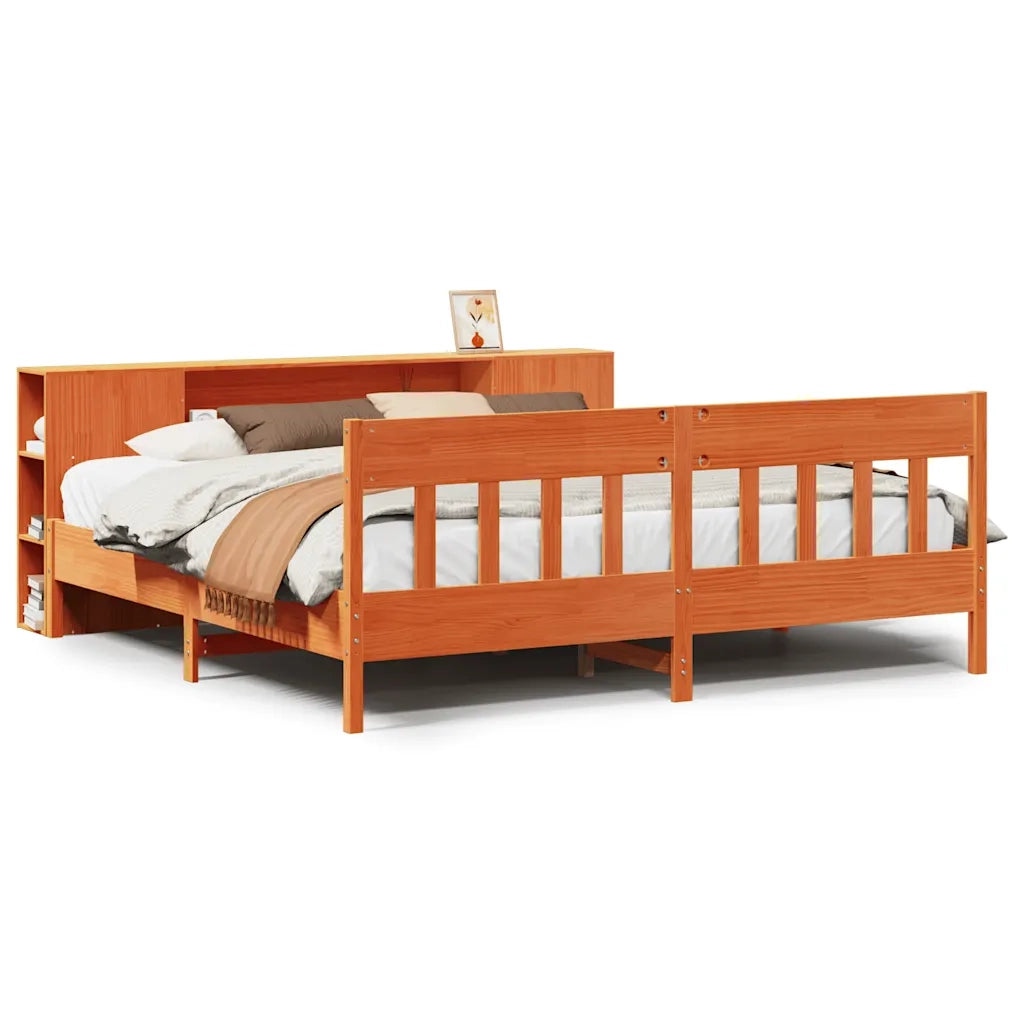 Letto Libreria senza Materasso Marrone Cera 200x200 cm in Pino 3323172