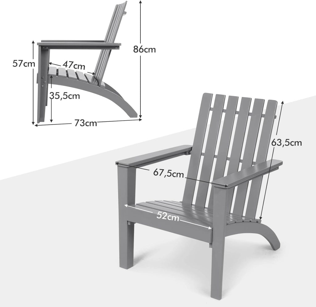 Sedia da Giardino in Legno, Sedia Bassa con Braccioli da esterno, Poltrone per Cortile, Piscina, Balcone e Giardino, Capacità di Carico 160 kg, 73 x 68 x 85cm (Grigio)