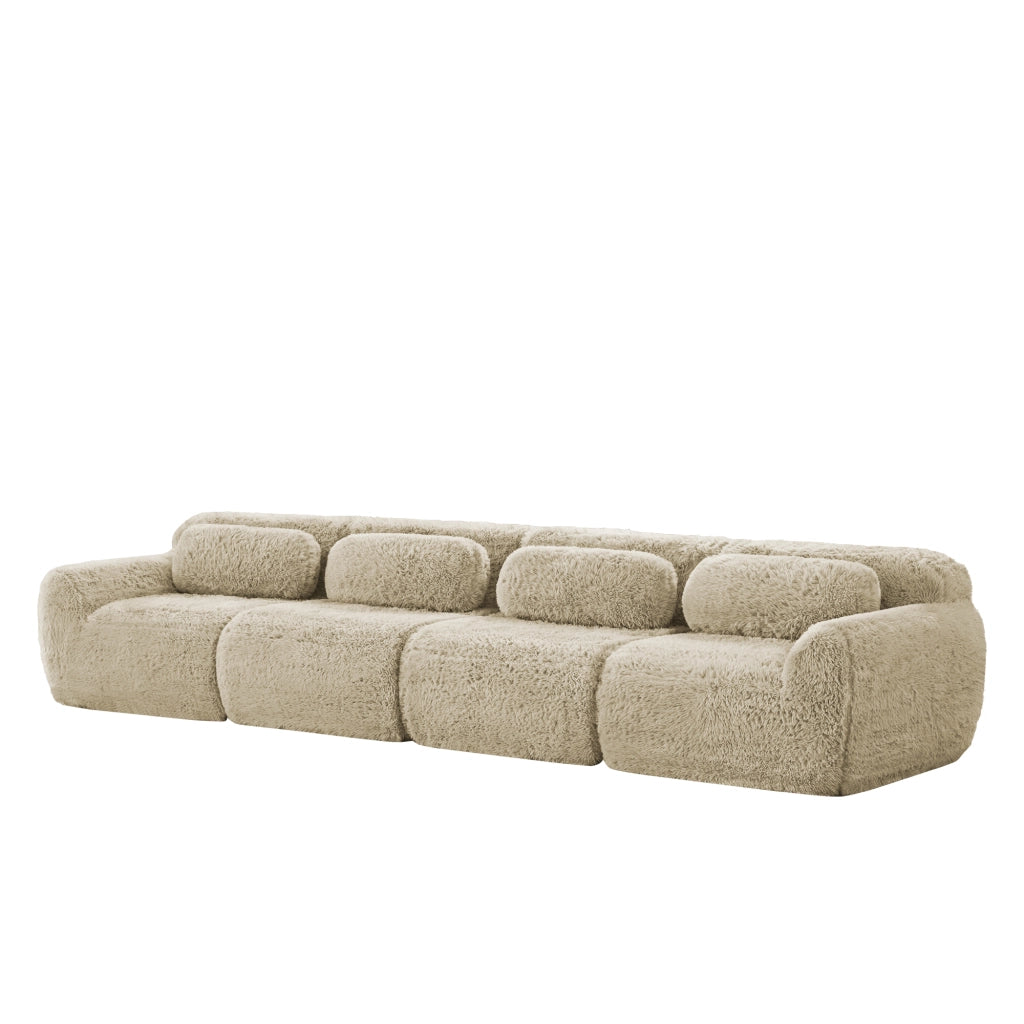 Divano 4 Posti in Tessuto ¨C Xylo ¨C Beige Chiaro, Cuscini, Morbido