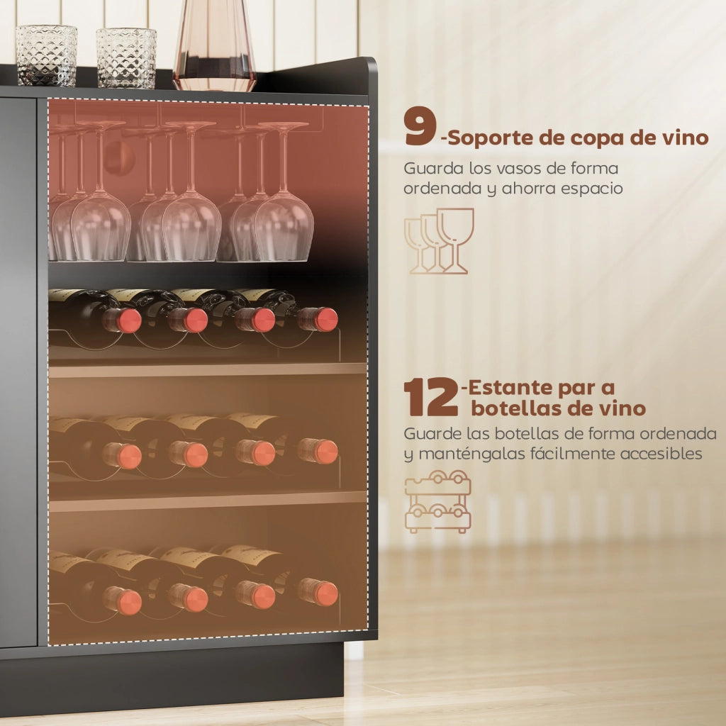 Mobile Bar con Luci LED RGB e Portabottiglie ¨C Xylo ¨C Nero 12 Bottiglie