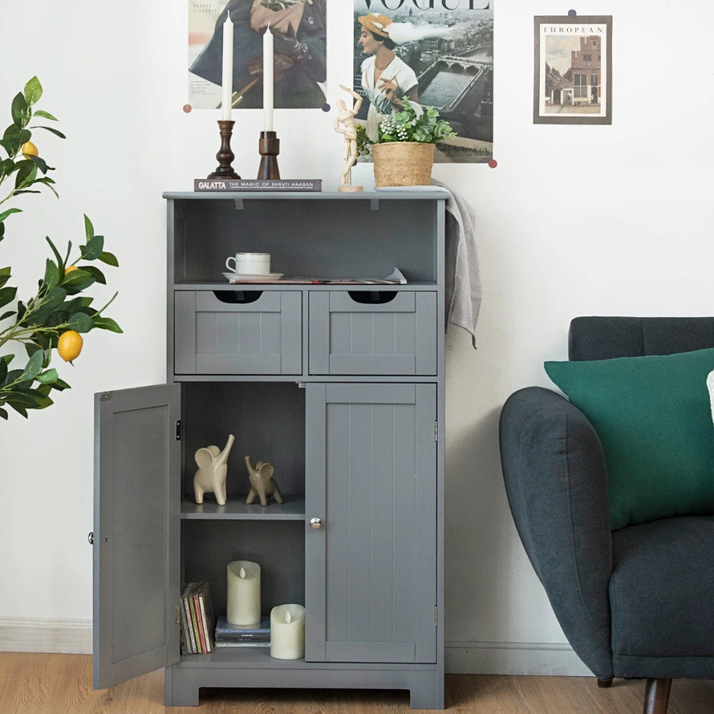 Armadio del bagno con una mensola aperta, Credenza per cucina con 2 ante e 2 cassetti Grigio