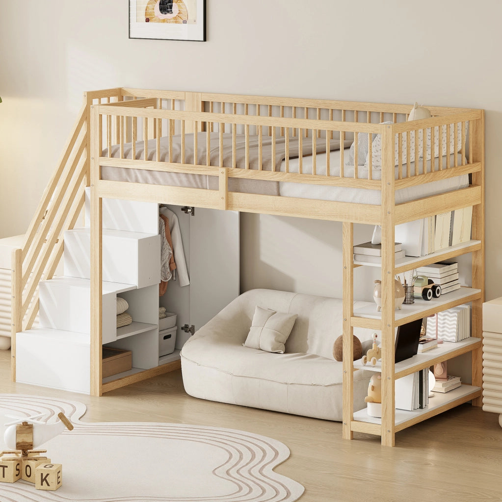 Letto a soppalco 90x200 cm multifunzione con scala di sicurezza