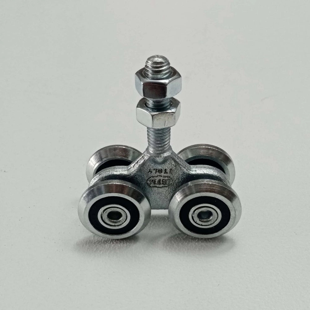 Ibfm art. 331 carrello in acciaio zincato con perno e 4 ruote da 24m per monorotaia 339p