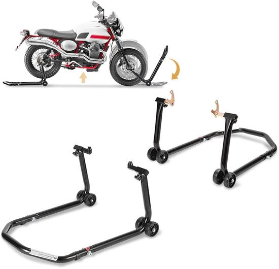 Stand per motor per lavoro per motociclette, regolabile per davanti e dietro, adattatori V per motociclette, nero