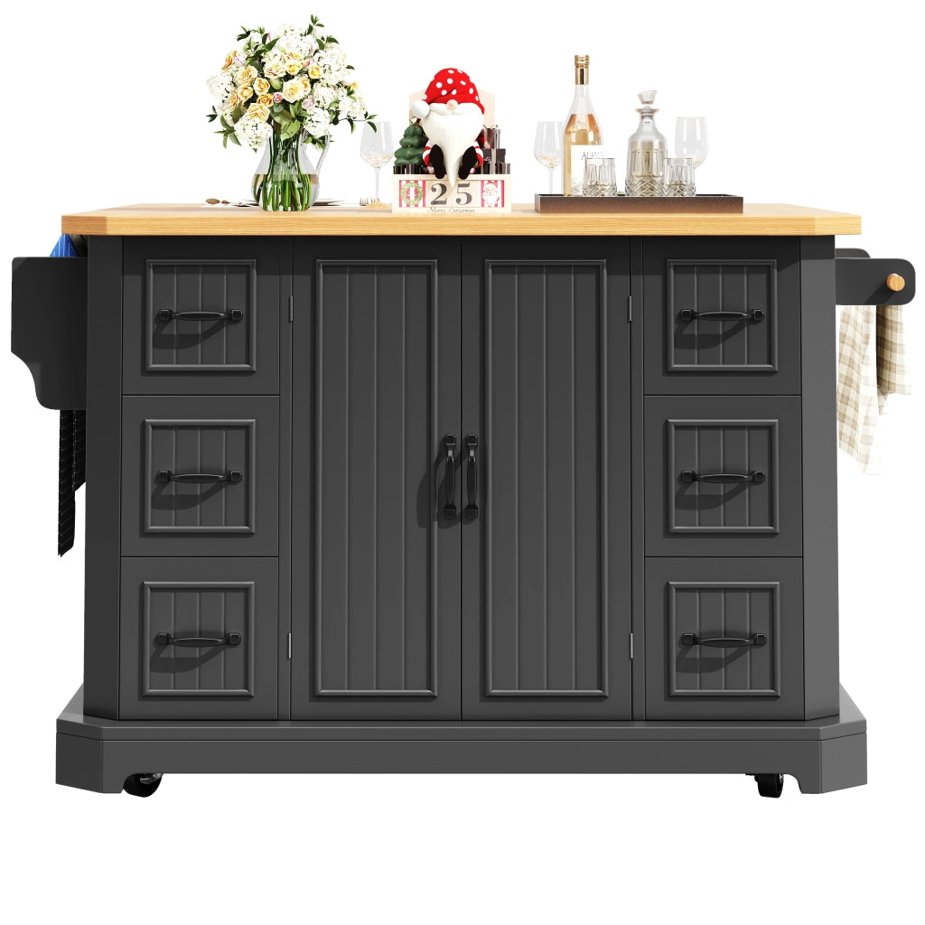 Isola Cucina Mobile con 2 Ante e 6 Cassetti ¨C MINIMAL ¨C Bianco/Nero, 120x45x91 cm