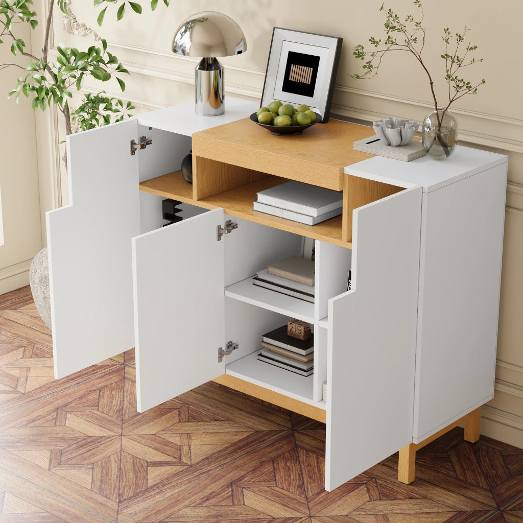 Credenza con 3 Ante e Vano Aperto; Stile Moderno; in Pannello Truciolare; Bianco; 120;5??42??96 cm