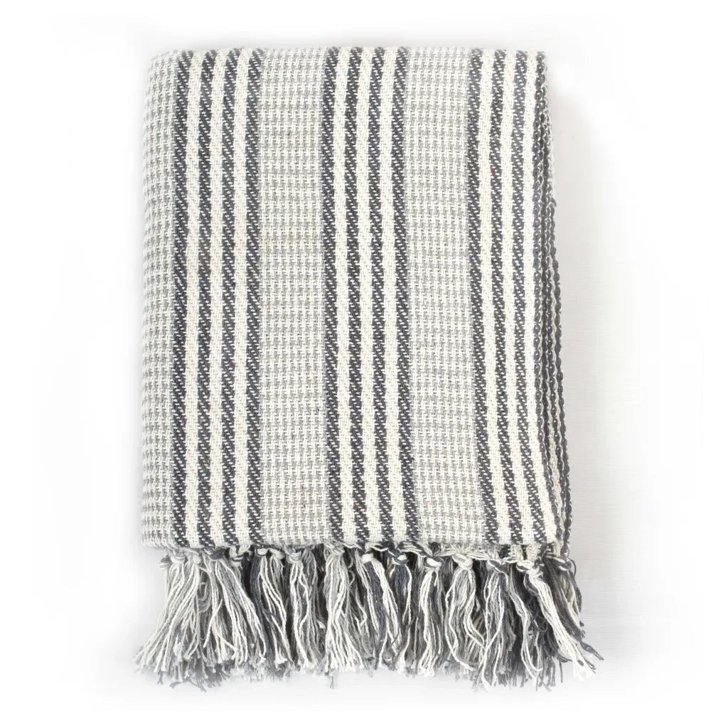 Copriletto in Cotone a Righe 160x210 cm Grigio e Bianco 245328