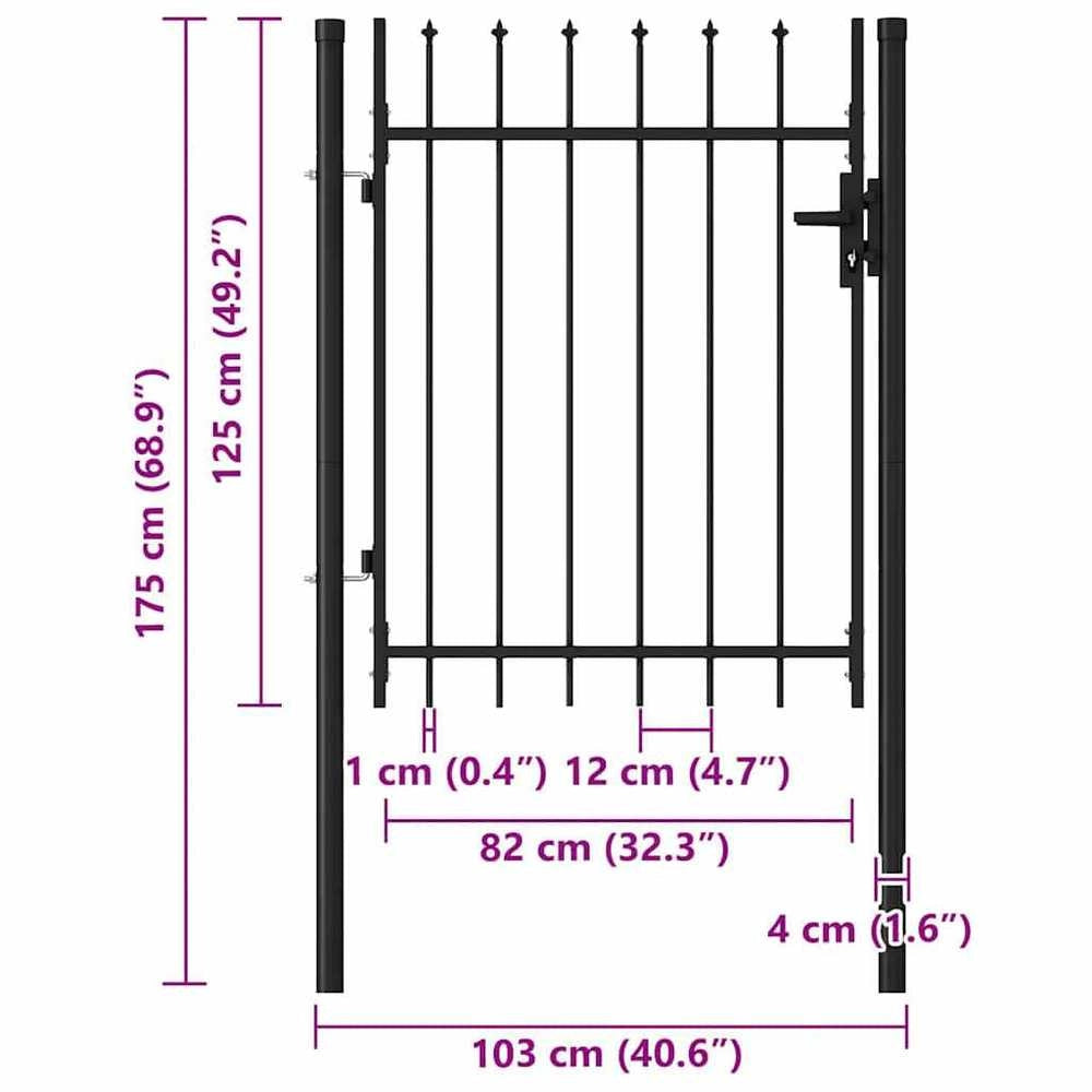 Single-leaf Fence Gate With Spearheads, Steel, 1 X 1.2 M, Black