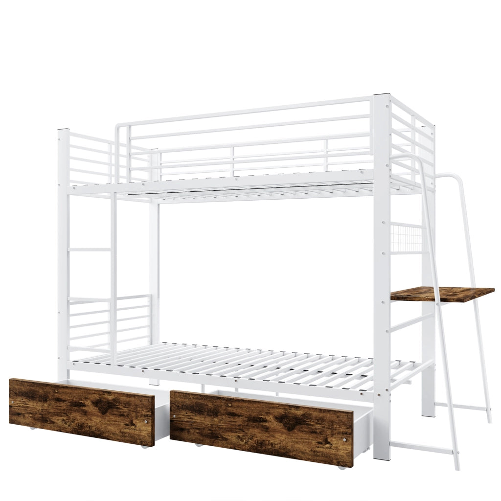 Letto a soppalco 90x200 cm con scrivania; illuminazione LED; MDF e metallo; bianco