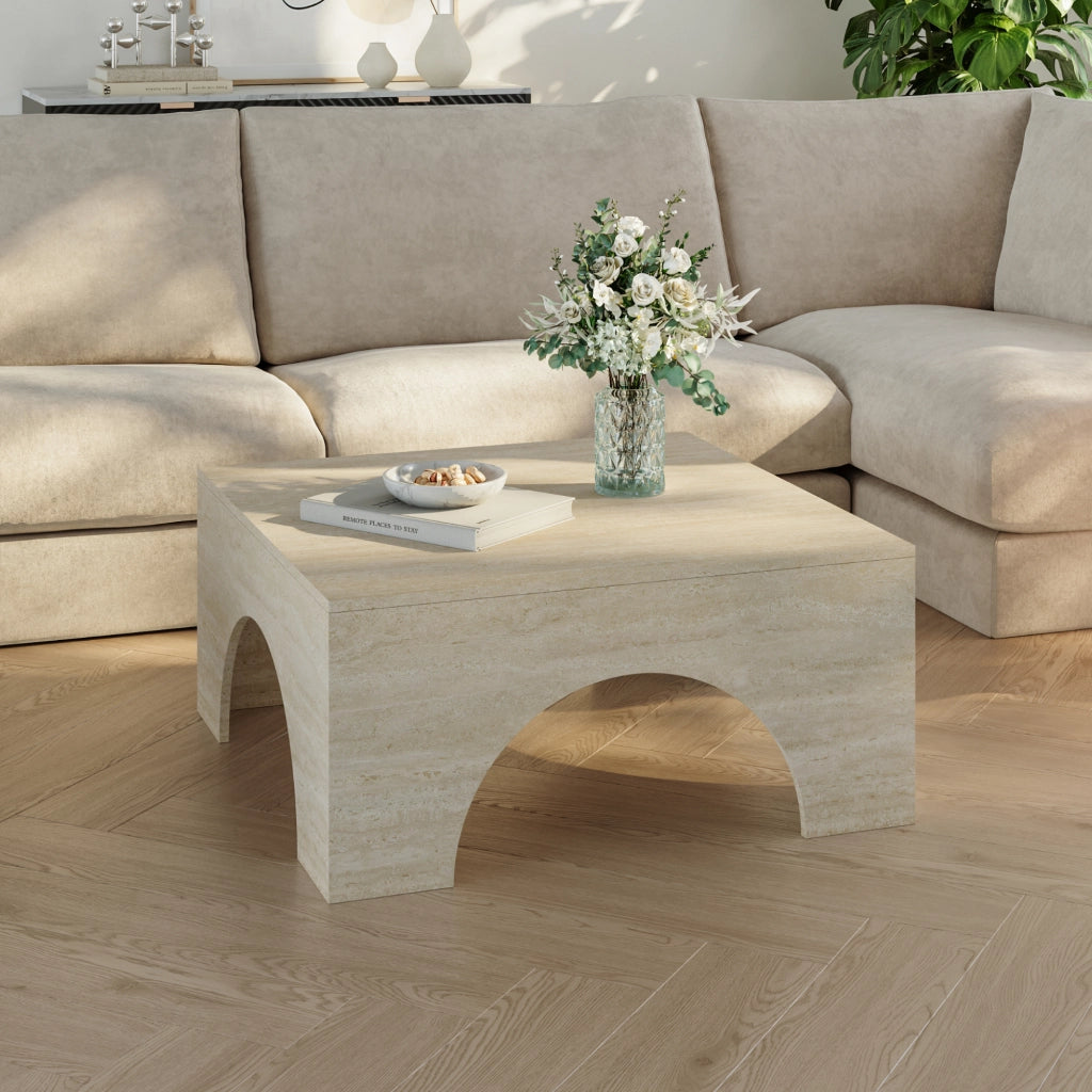 Tavolino da Salotto Vivatka con Piano Quadrato 80 x 80 x 37 cm - Colore Travertino [en.casa]