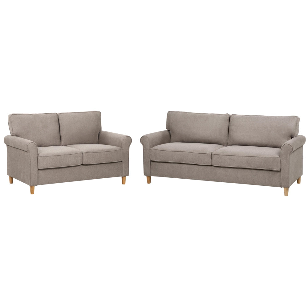 Set divano a 2 + 3 posti in tessuto marrone chiaro con struttura in legno molle insacchettate soggiorno