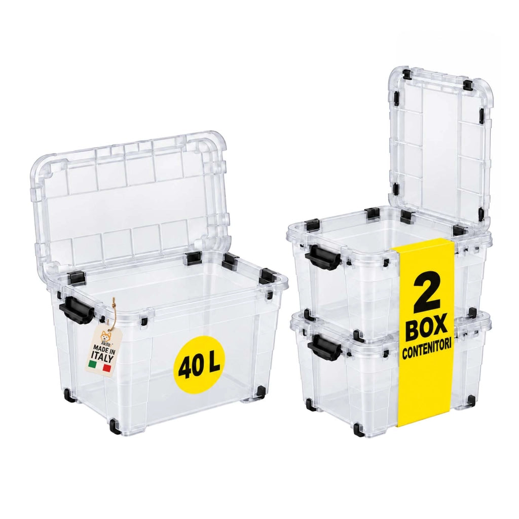 Akitaink 2 Contenitori Box 40L Magic 4UP con Ruote Trasparenti