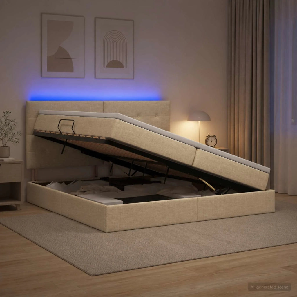 Letto con contenitore LED e materasso Crema 200 x 200 cm 3459970